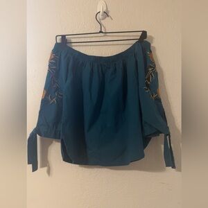 Embroidered Teal Off - Shoulder Top size Medium
